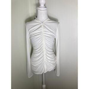 NWT Another Tomorrow Off White "Shirred Long Sleeve Top" Sz 44
